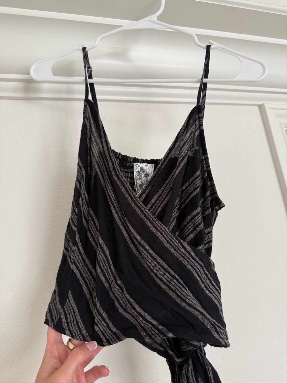 Sadie & Sage Black and Gray Striped Wrap Cami